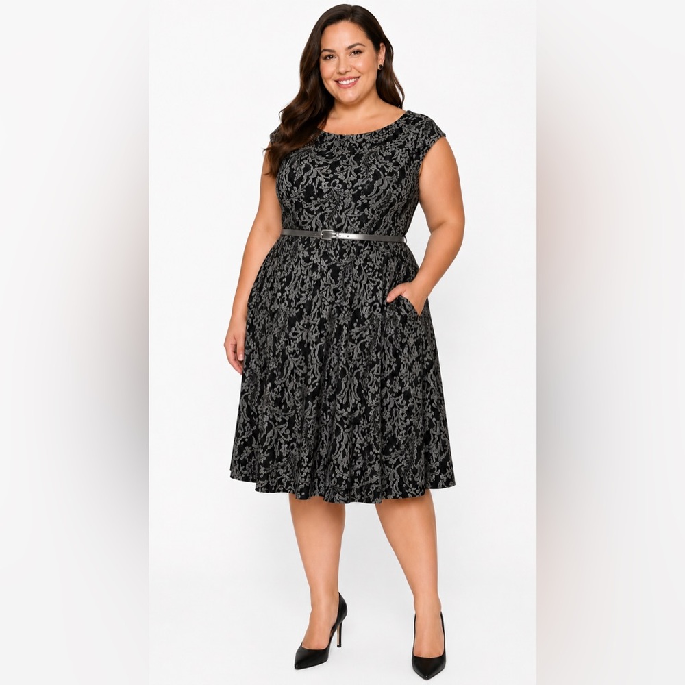 Sabrina Blue Black and Gray Lace Dress New no tags